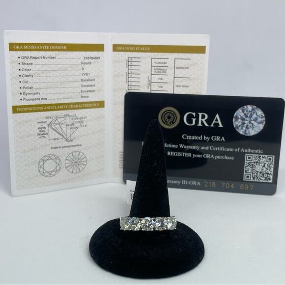 Moissanite Diamond Ring Wedding Band 5 Year Anniversary 5 Stone 2.5 Ct Size 8 - Picture 9 of 11